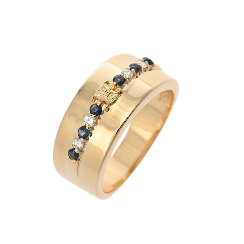 CELINE Diamond and Blue Sapphire Ring, Size #1, Women's, 18K Yellow Gold (YG)... - Picture 2 of 9